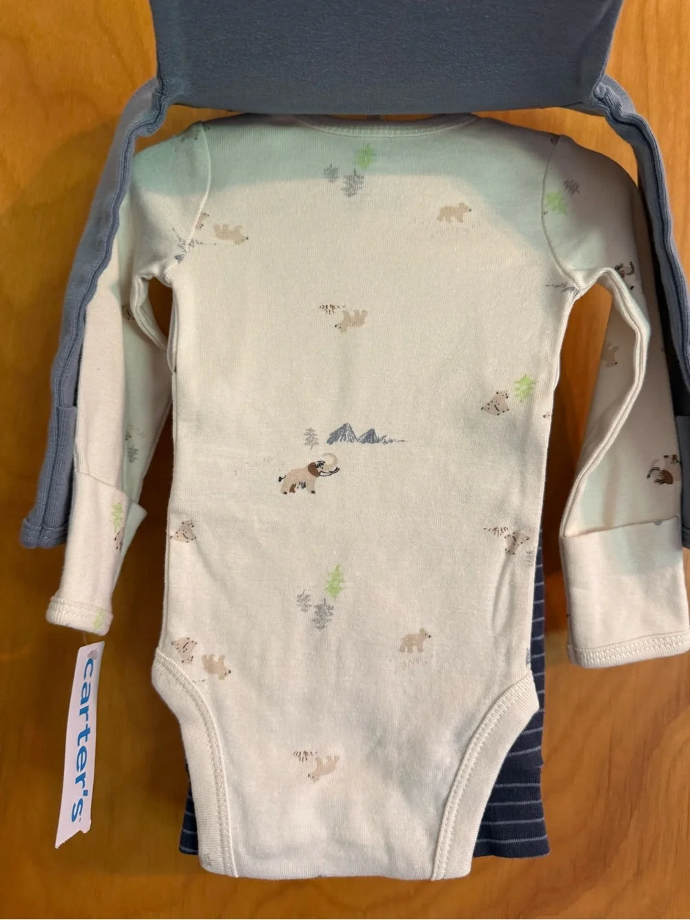 NWT Carter's Slate Blue Long-Sleeve Bodysuit with Mammoth Graphic Set of 3